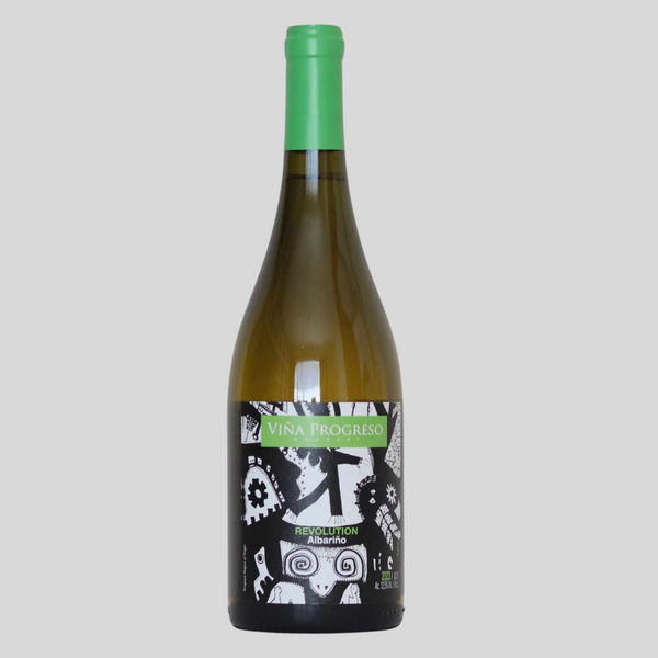 Bottle of white wine Albarino grape made in Uruguay 75cl  black and white abstract art label